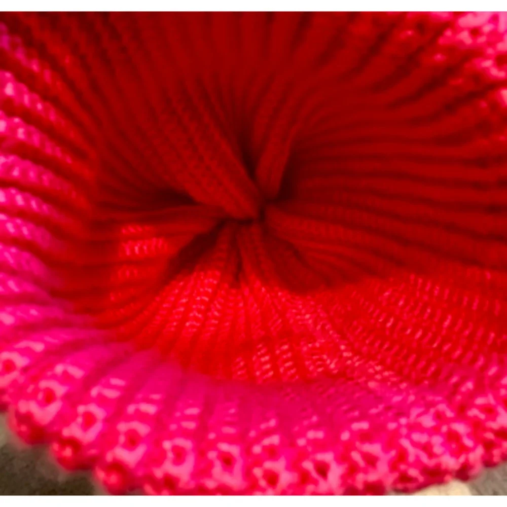 New Handmade Crochet Hot Pink Curly Pom Pom Girl's Knit Winter Hat